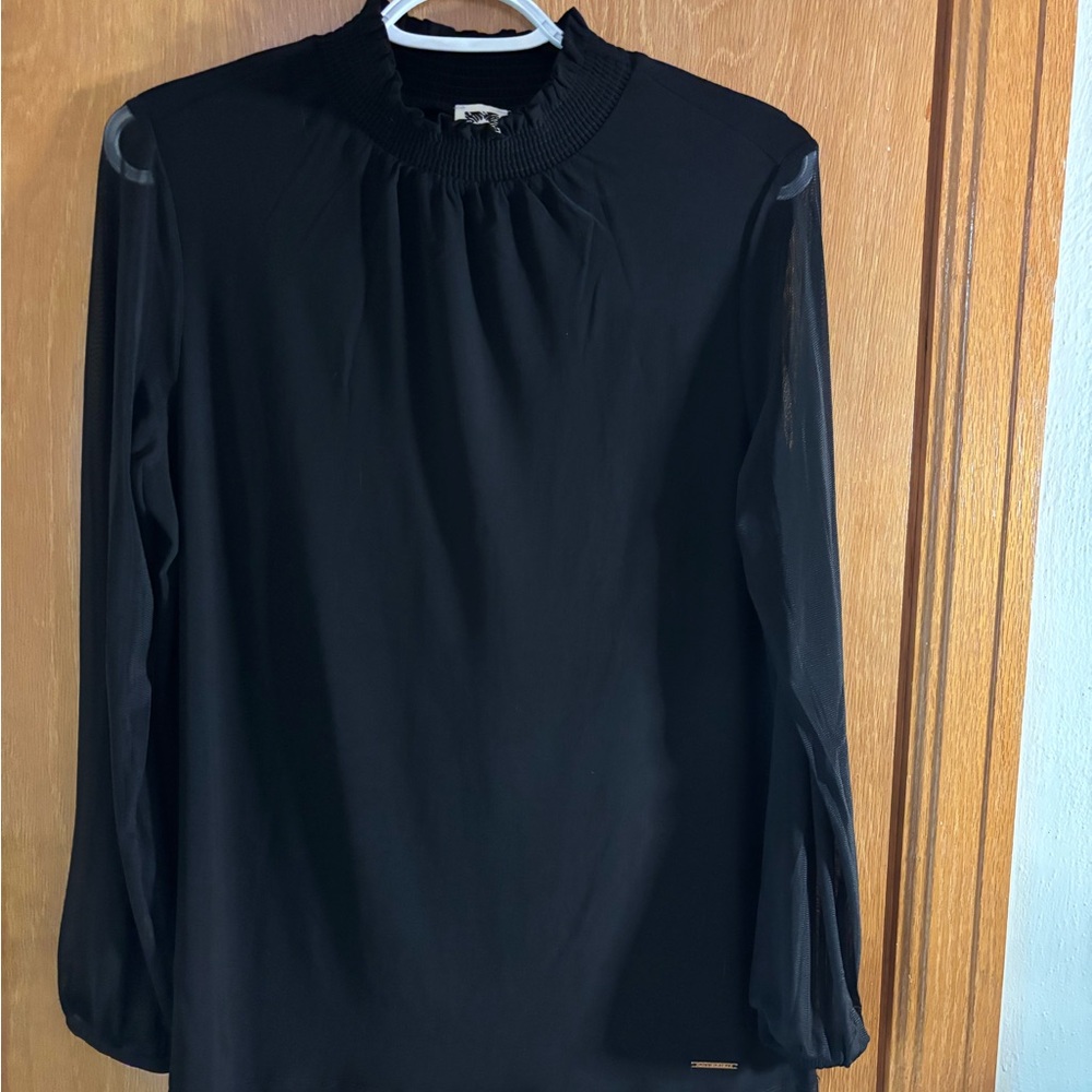 Anne Klein Black Blouse with Sheer Sleeves